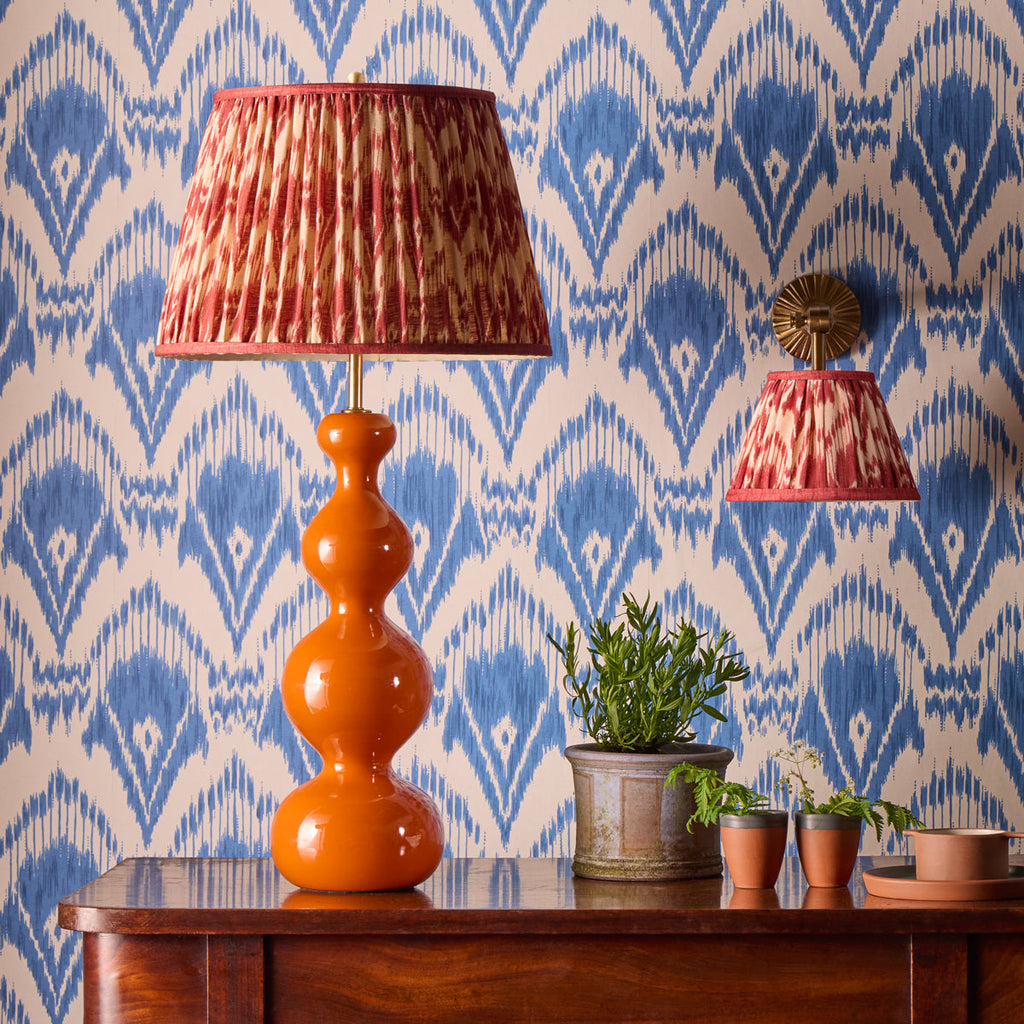 10 inch empire shade in red Zaraband gathered linen by GP & J Baker
