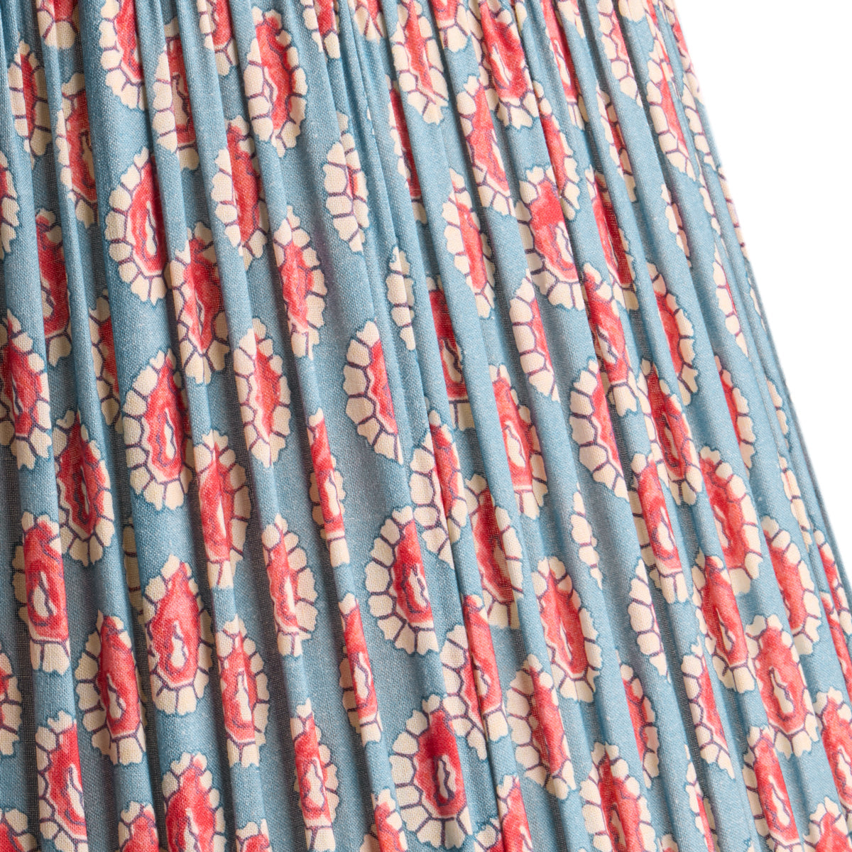 12 inch empire shade in blue and red block printed Dotty gathered cotton by GP & J Baker