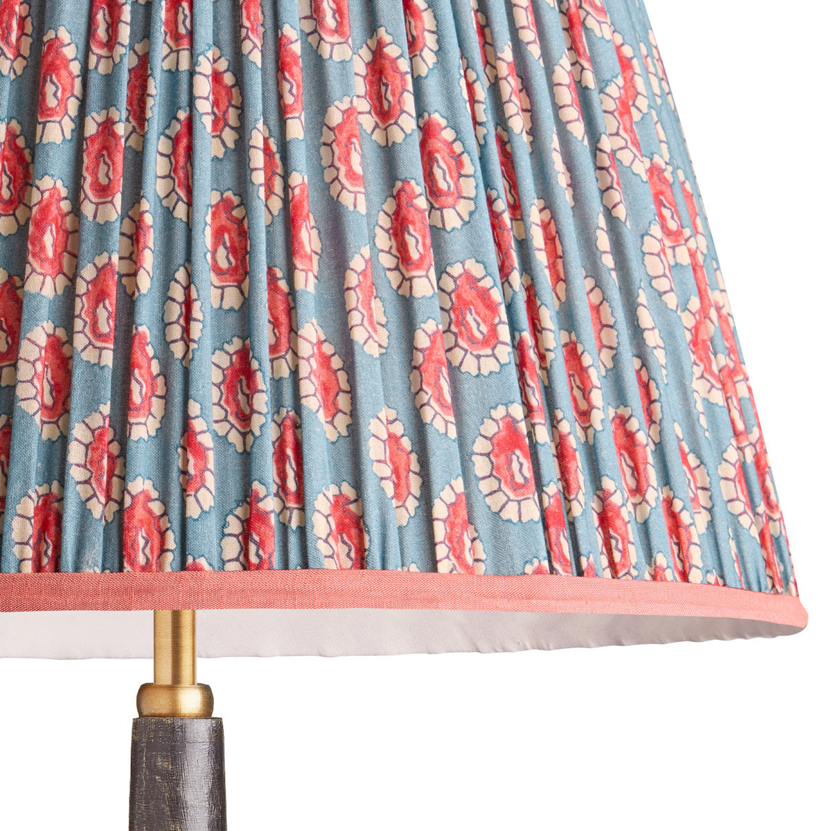 12 inch empire shade in blue and red block printed Dotty gathered cotton by GP & J Baker