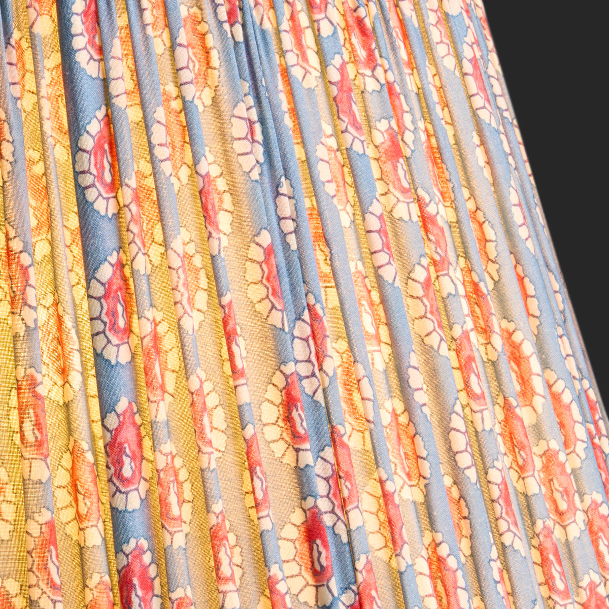 12 inch empire shade in blue and red block printed Dotty gathered cotton by GP & J Baker