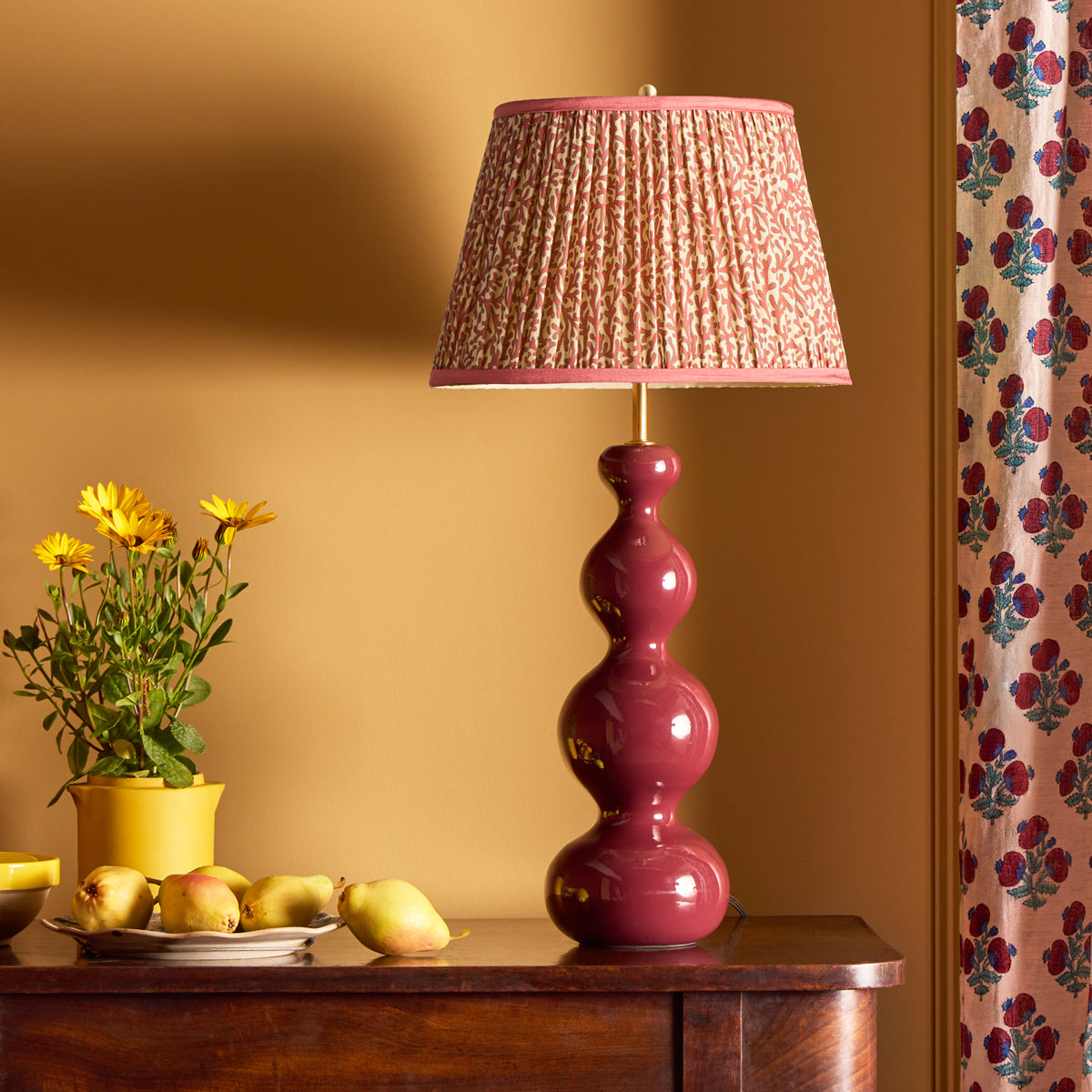 12 inch empire shade in red aqua Tuffley gathered cotton by GP & J Baker