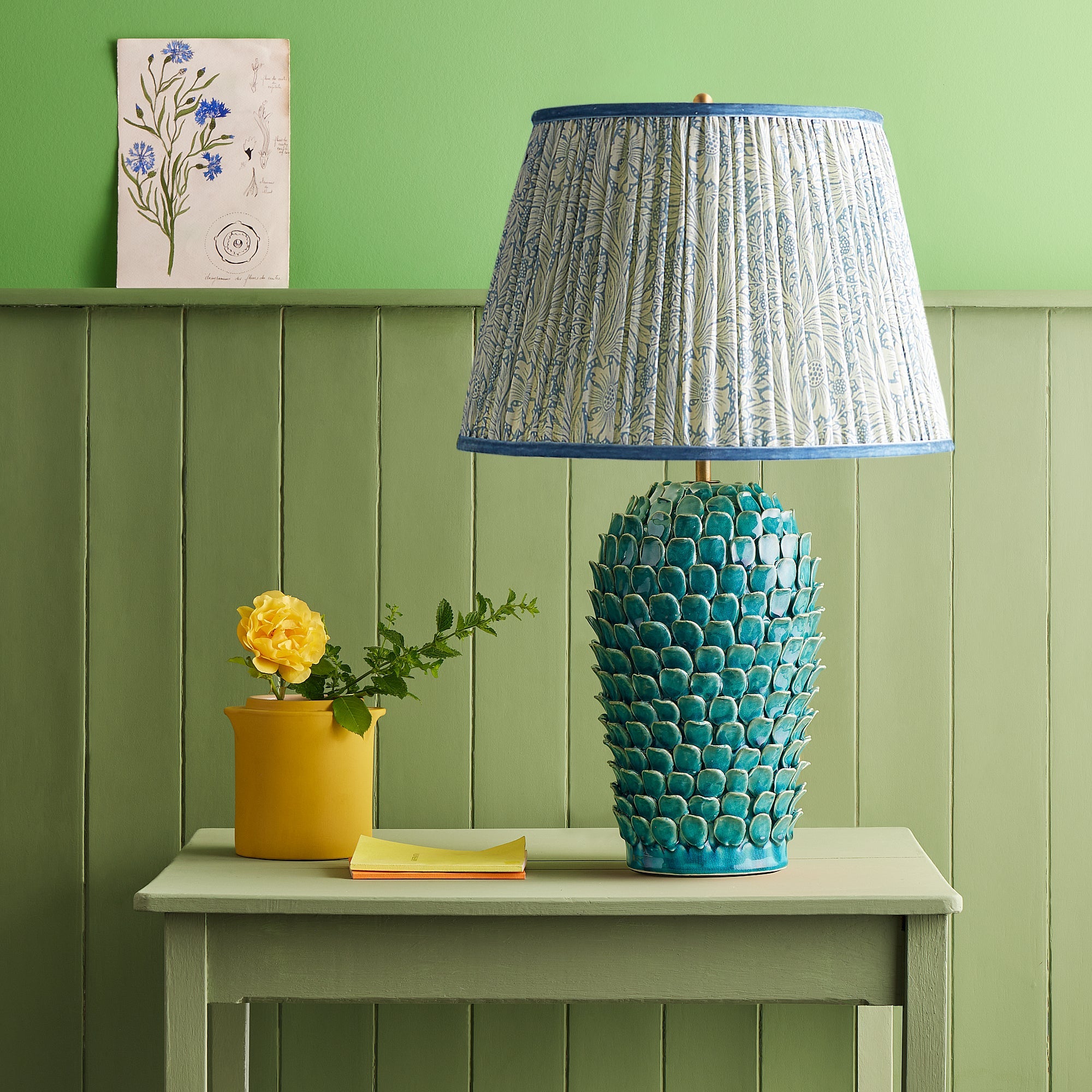 12 inch empire shade in china blue marigold linen by morris & co