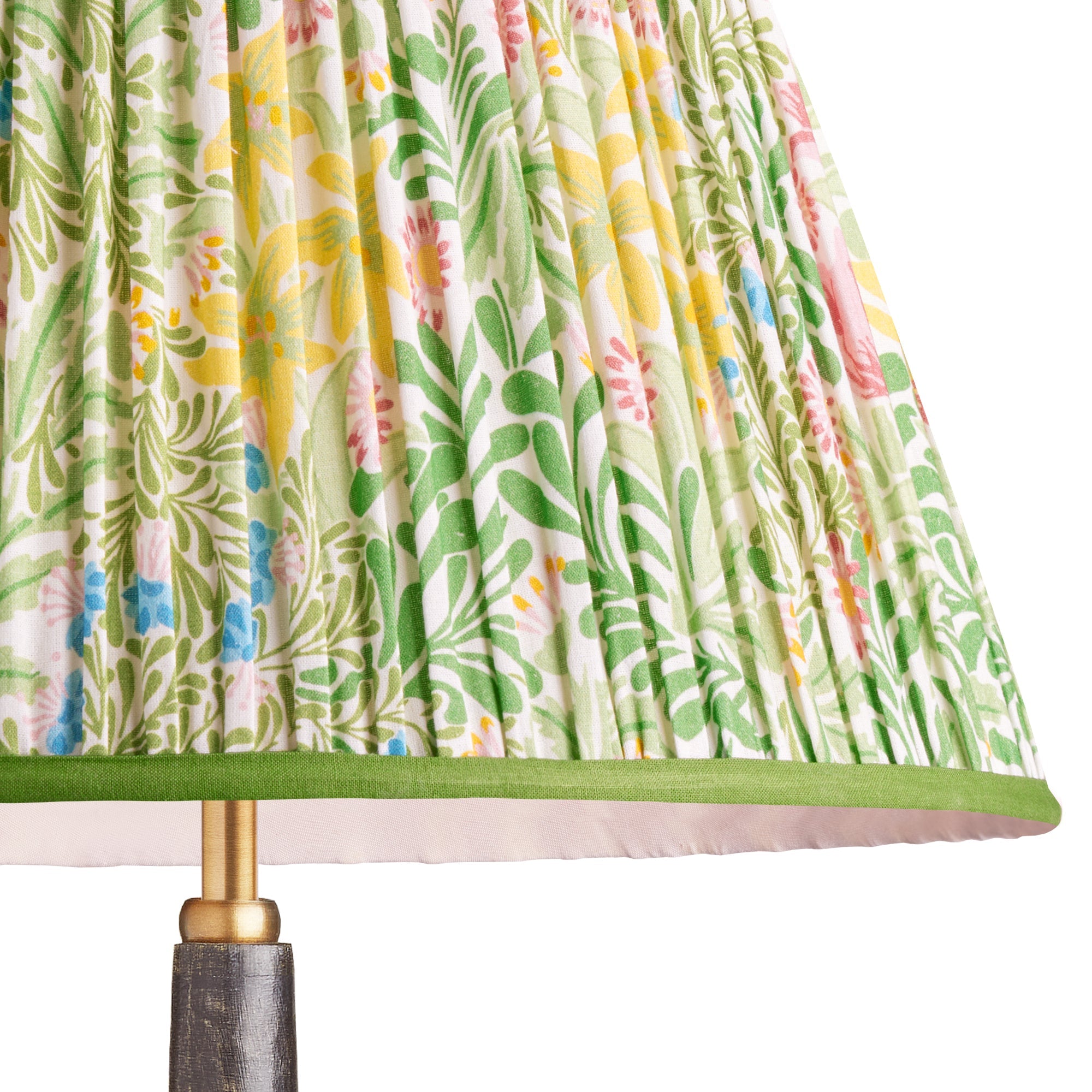 8 inch empire shade for cordless lamps in boughs green and rose Bower printed cotton by Morris & co.