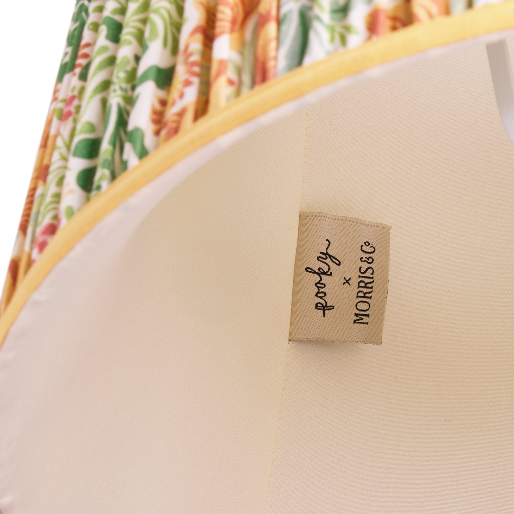8 inch empire shade for cordless lamps in herball and weld Bower printed cotton by Morris & co.