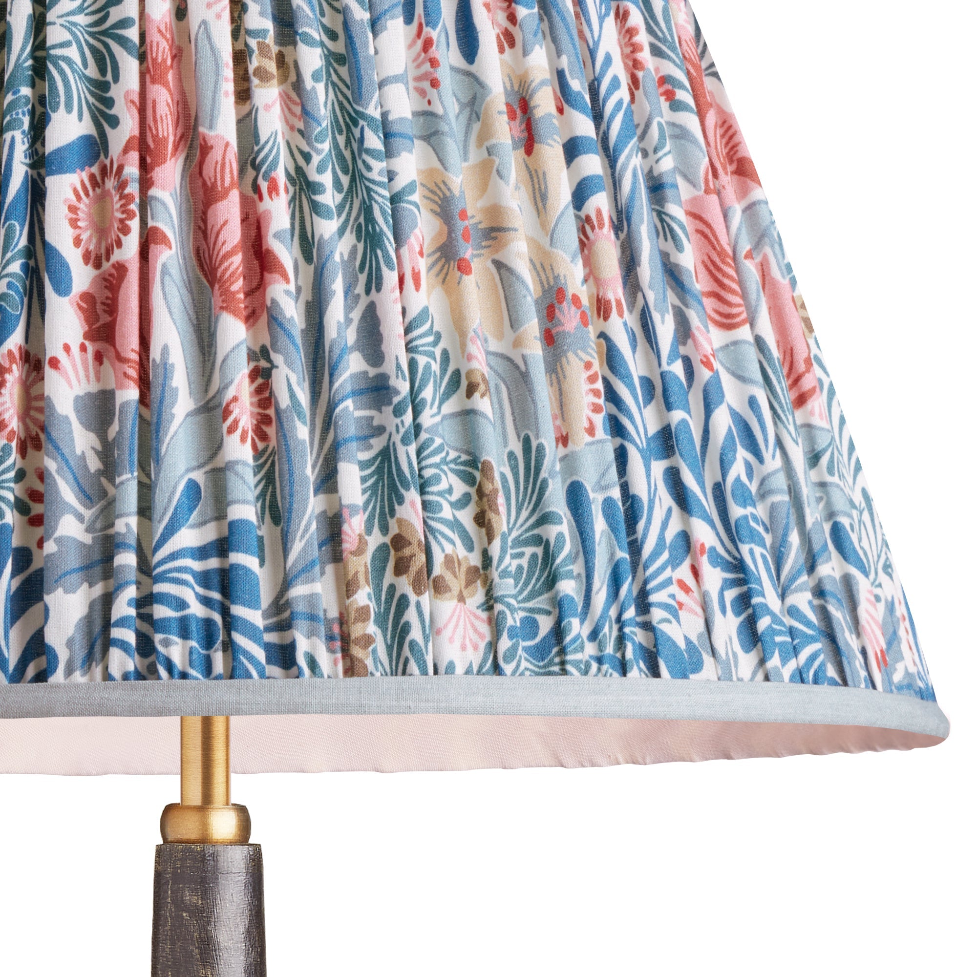 8 inch empire shade for cordless lamps in indigo and barbed berry Bower printed cotton by Morris & co.