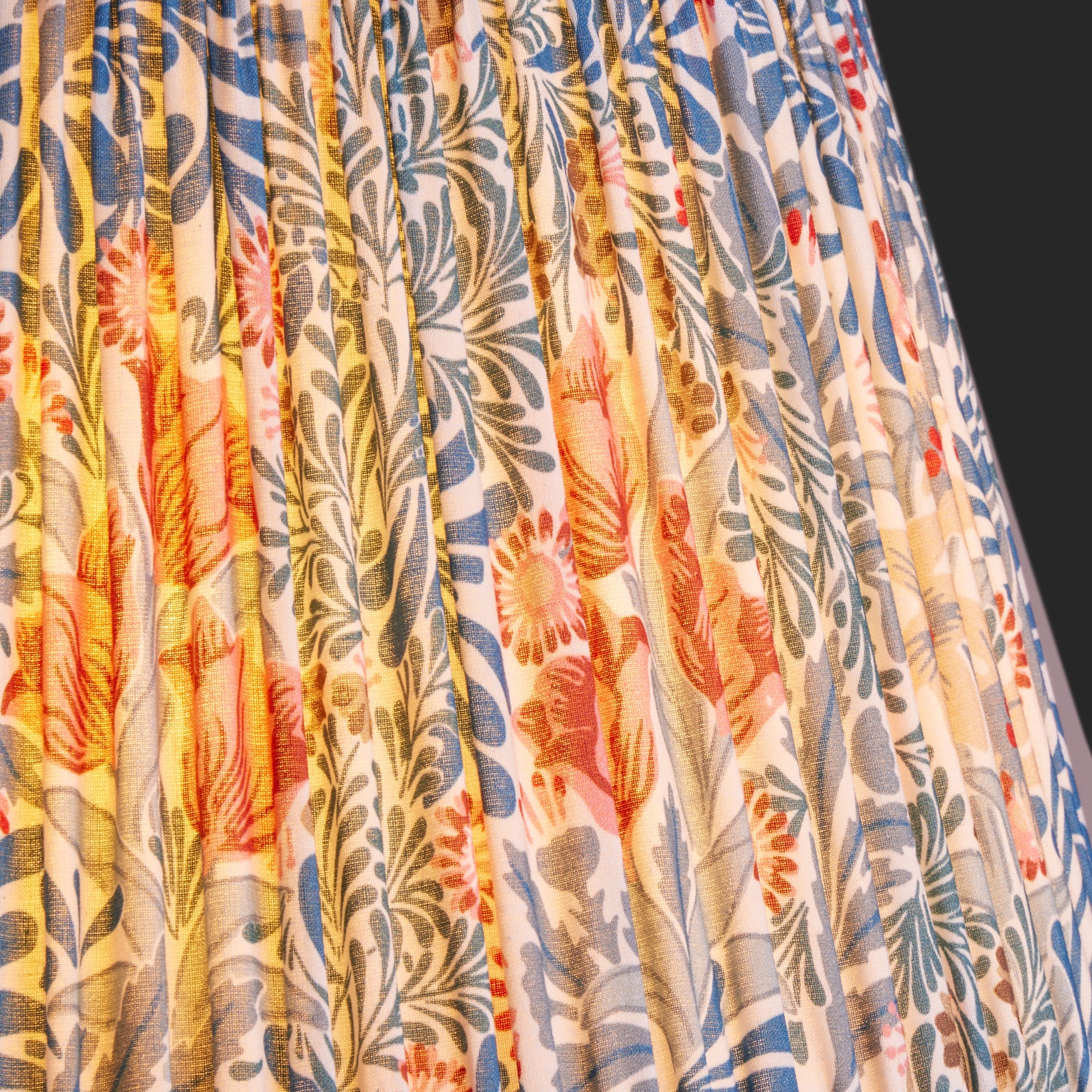 8 inch empire shade for cordless lamps in indigo and barbed berry Bower printed cotton by Morris & co.