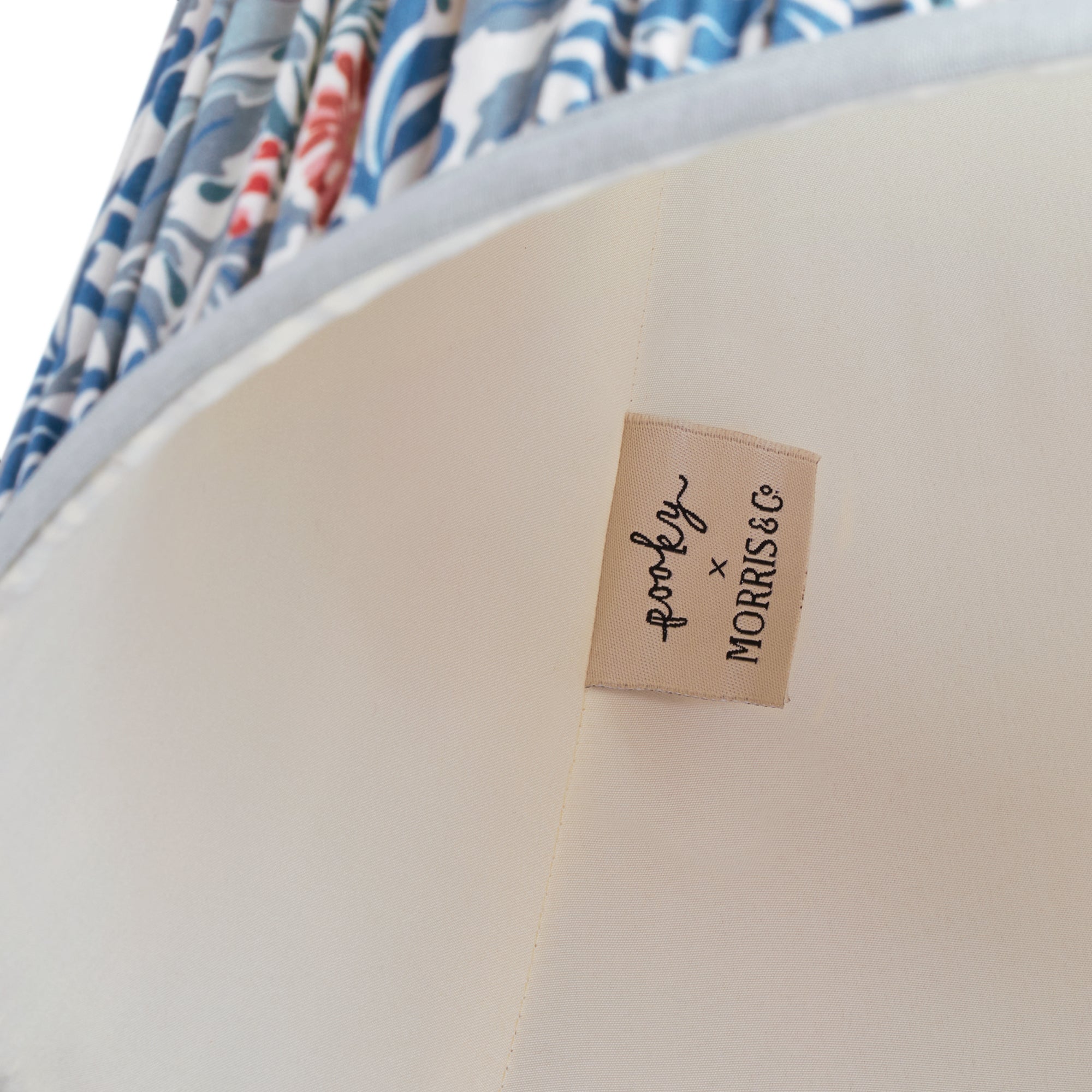 8 inch empire shade for cordless lamps in indigo and barbed berry Bower printed cotton by Morris & co.