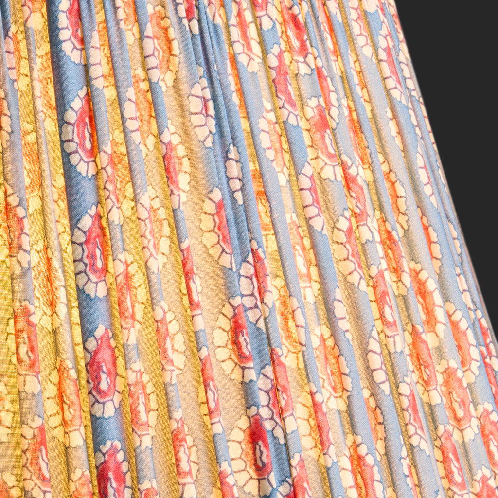 10 inch empire shade for cordless lamps in blue and red block printed Dotty gathered cotton by GP & J Baker