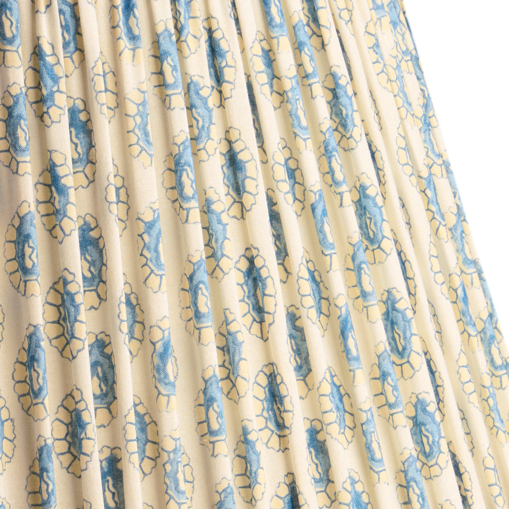 10 inch empire shade for cordless lamps in blue and white block printed Dotty gathered cotton by GP & J Baker