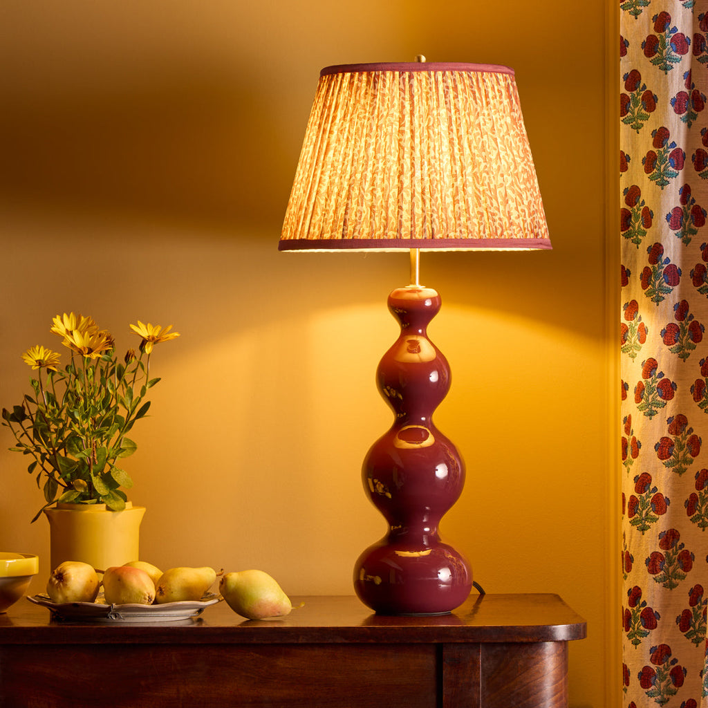 10 inch empire shade for cordless lamps in red aqua Tuffley gathered cotton by GP & J Baker