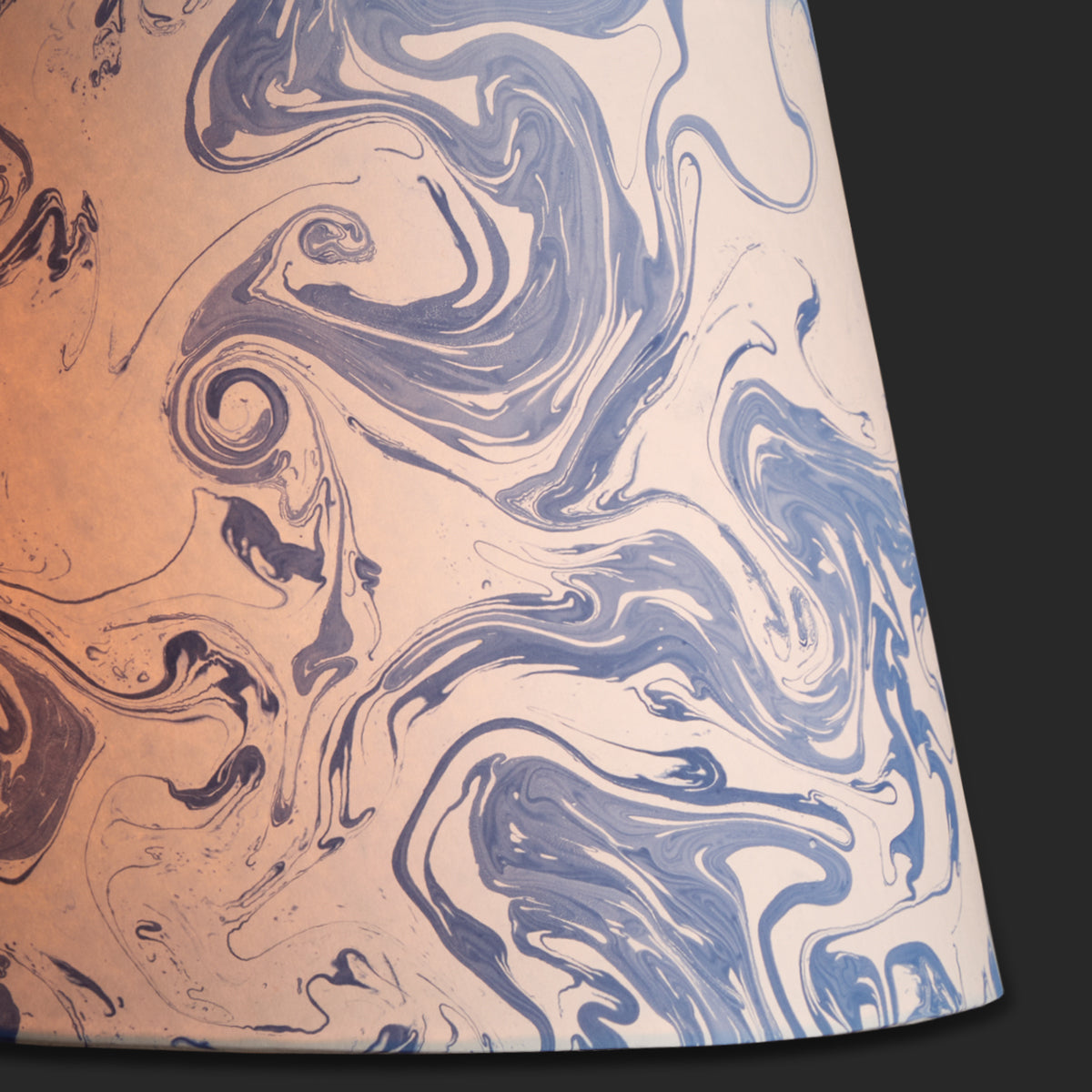 16 inch straight empire reversible gimbal hand marbled paper shade in blue and white Tiber