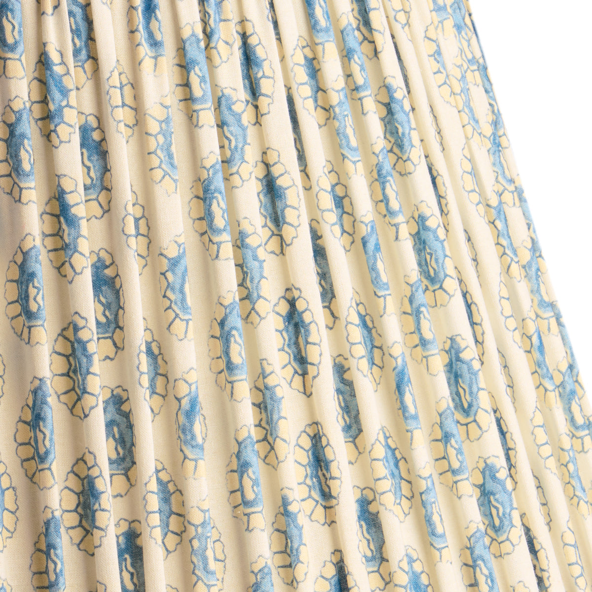 12 inch straight empire reversible gimbal shade in blue and white block printed Dotty gathered cotton by GP & J Baker