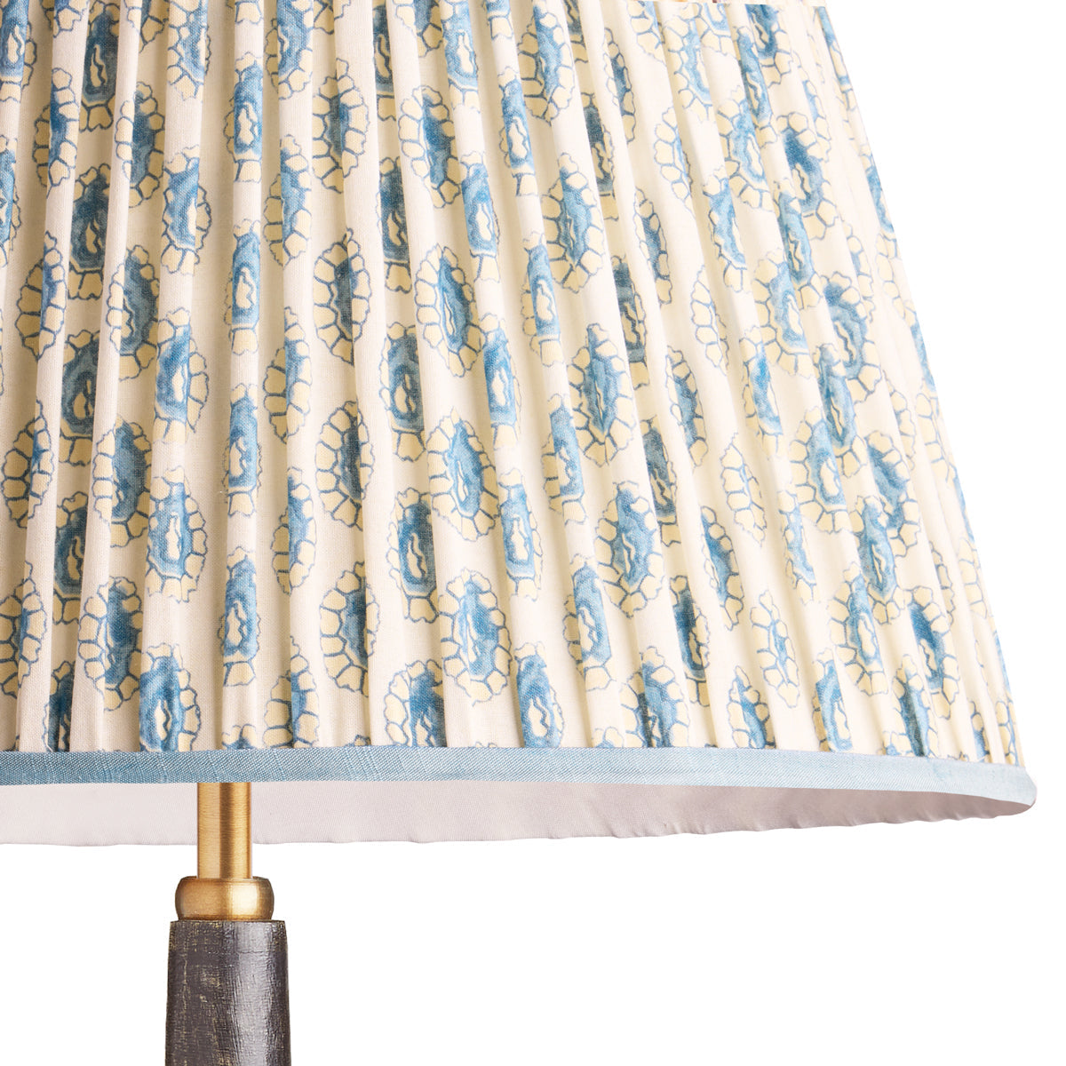 12 inch straight empire reversible gimbal shade in blue and white block printed Dotty gathered cotton by GP & J Baker