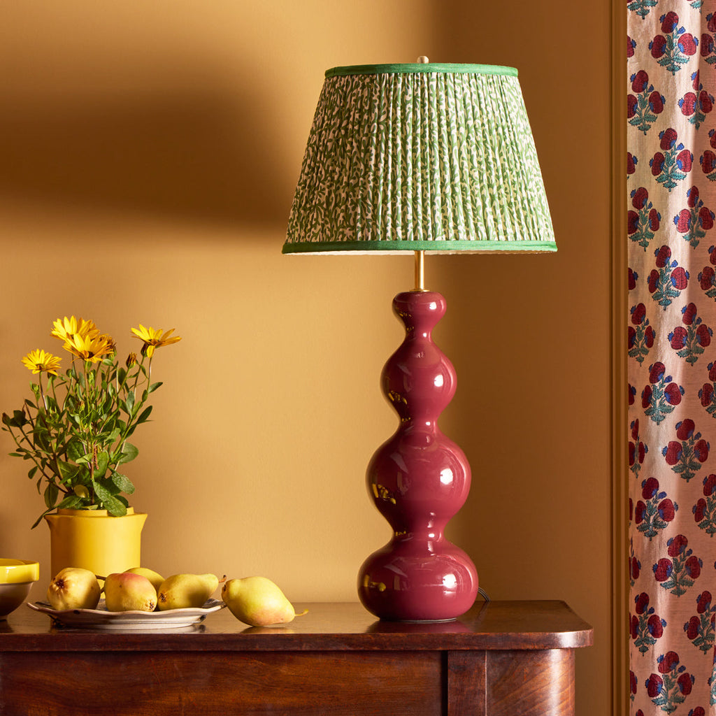 12 inch straight empire reversible gimbal shade in green blue Tuffley gathered cotton by GP & J Baker