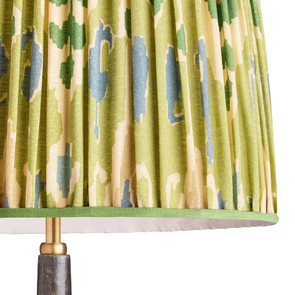 10 inch tapered drum shade for cordless lamps in green blue Bokhara gathered linen by GP & J Baker