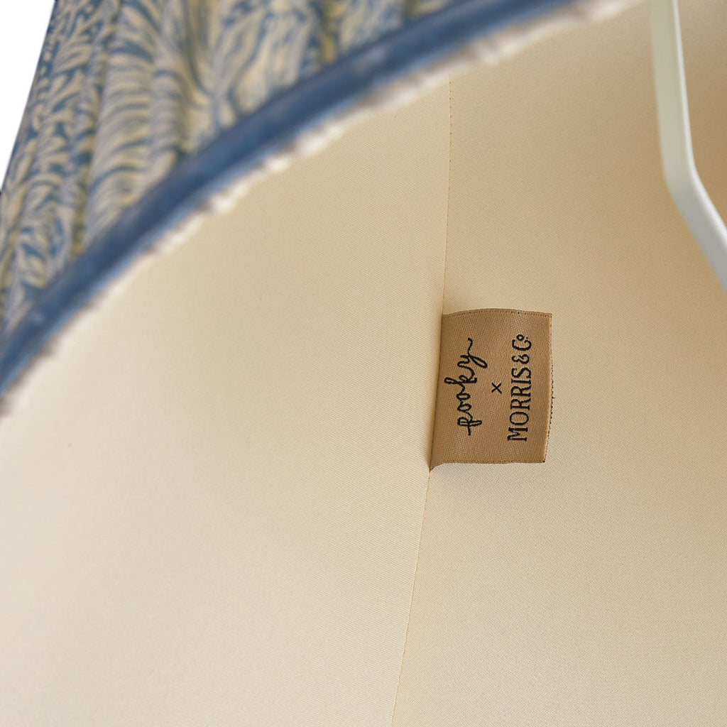 5.5 inch tall tapered shade for cordless lamps in china blue marigold linen by morris & co