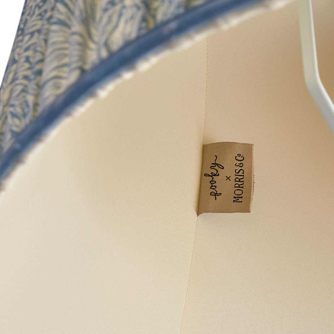 5.5 inch tall tapered shade for cordless lamps in china blue marigold linen by morris & co