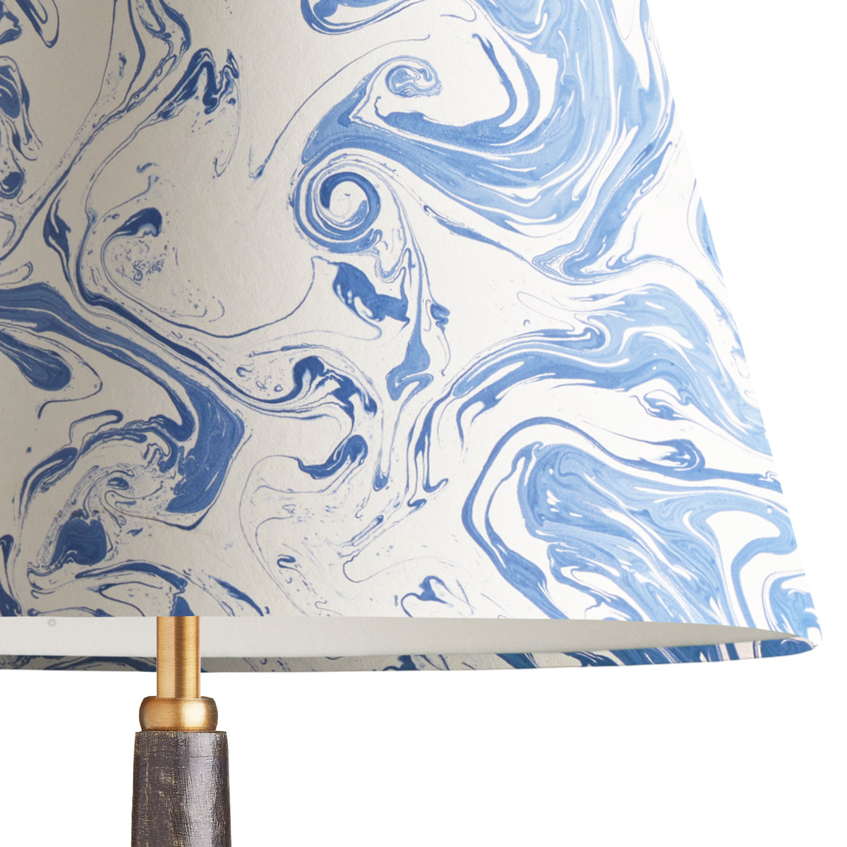 16 inch straight empire hand marbled paper shade in blue and white Tiber