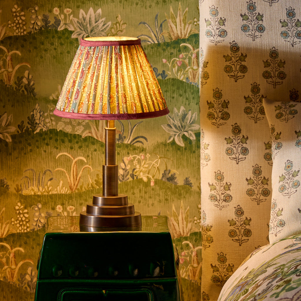 12 inch straight empire shade in aqua pink block printed Dotty gathered cotton by GP & J Baker