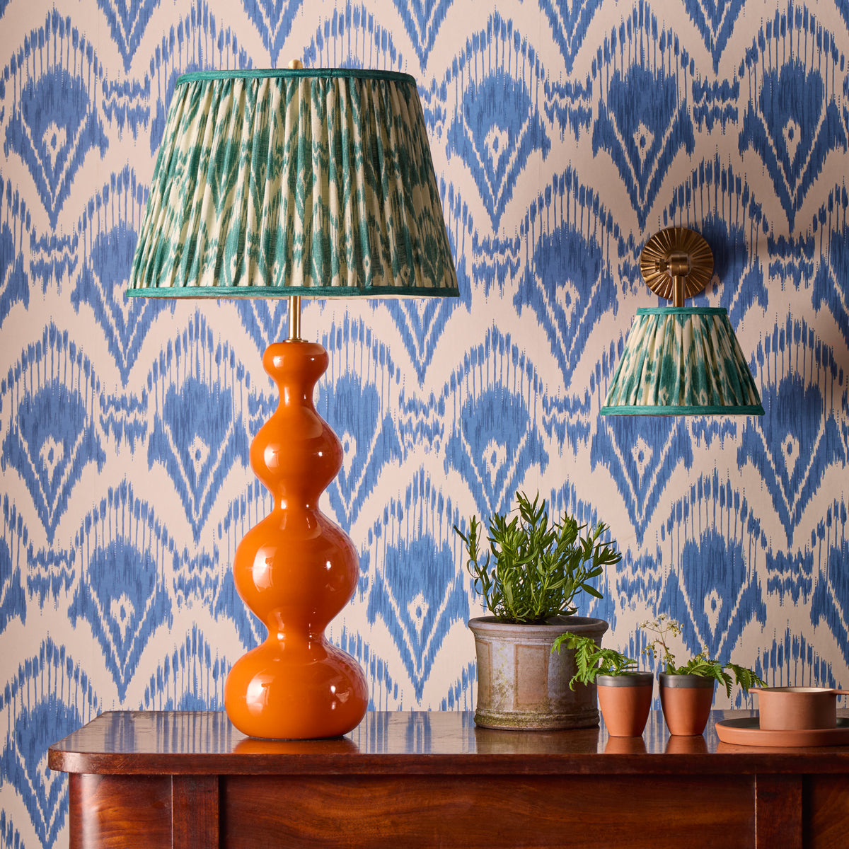 20 inch straight empire shade in teal Zaraband gathered linen by GP & J Baker