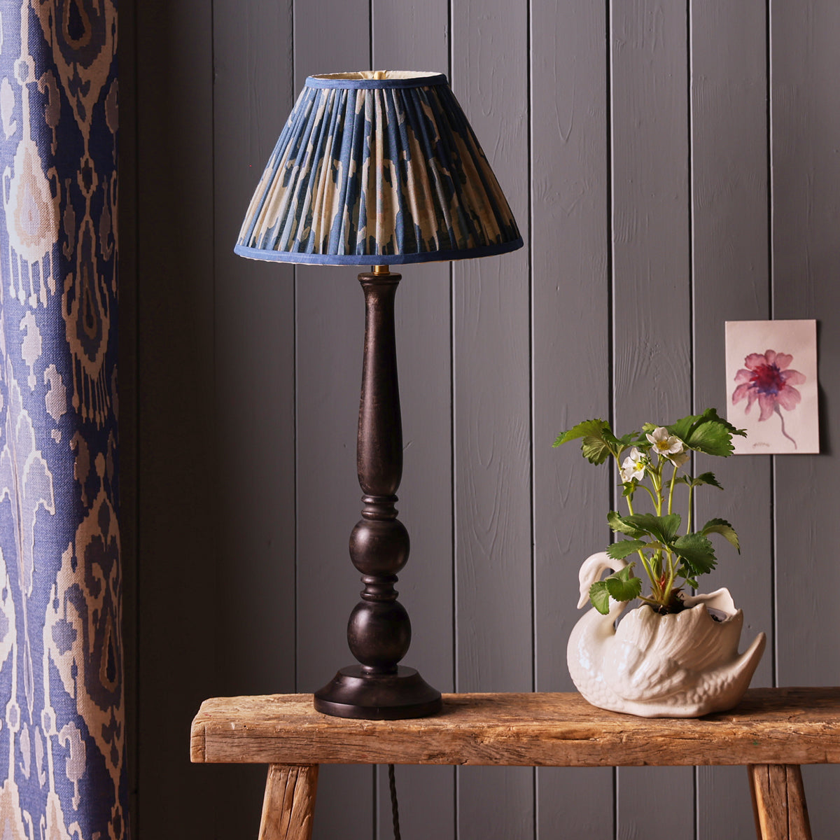 14 inch tapered drum shade in denim Bokhara gathered linen by GP & J Baker