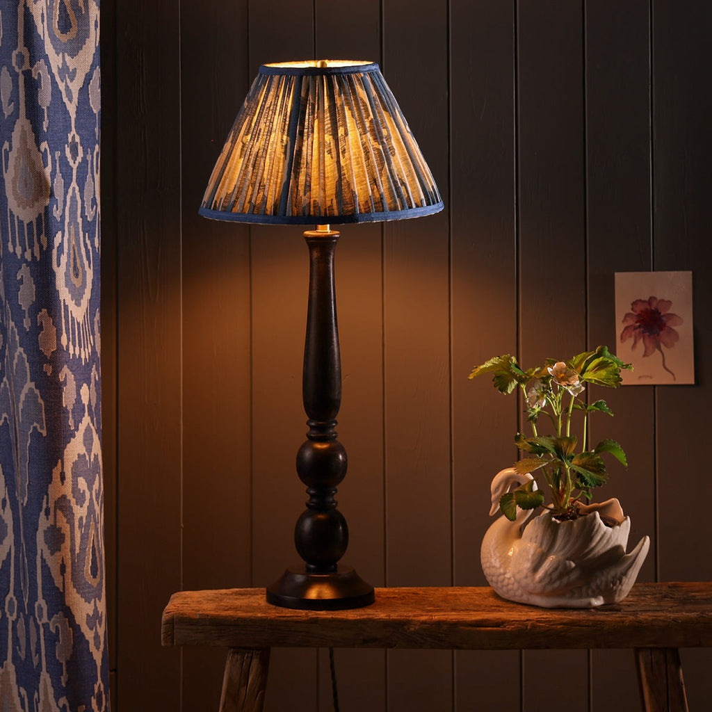 14 inch tapered drum shade in denim Bokhara gathered linen by GP & J Baker