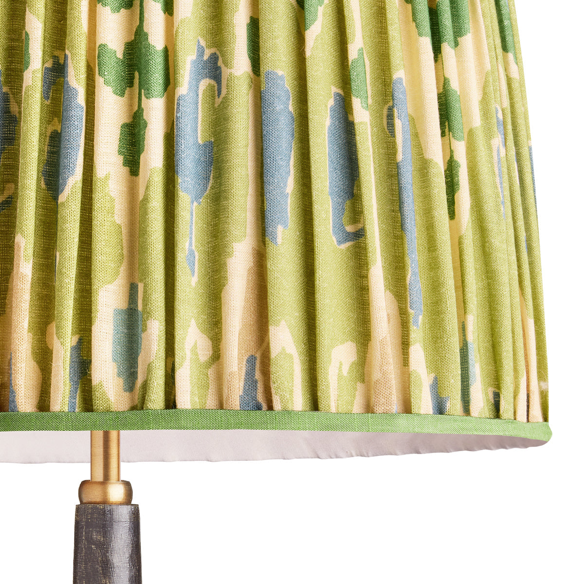 14 inch tapered drum shade in green blue Bokhara gathered linen by GP & J Baker
