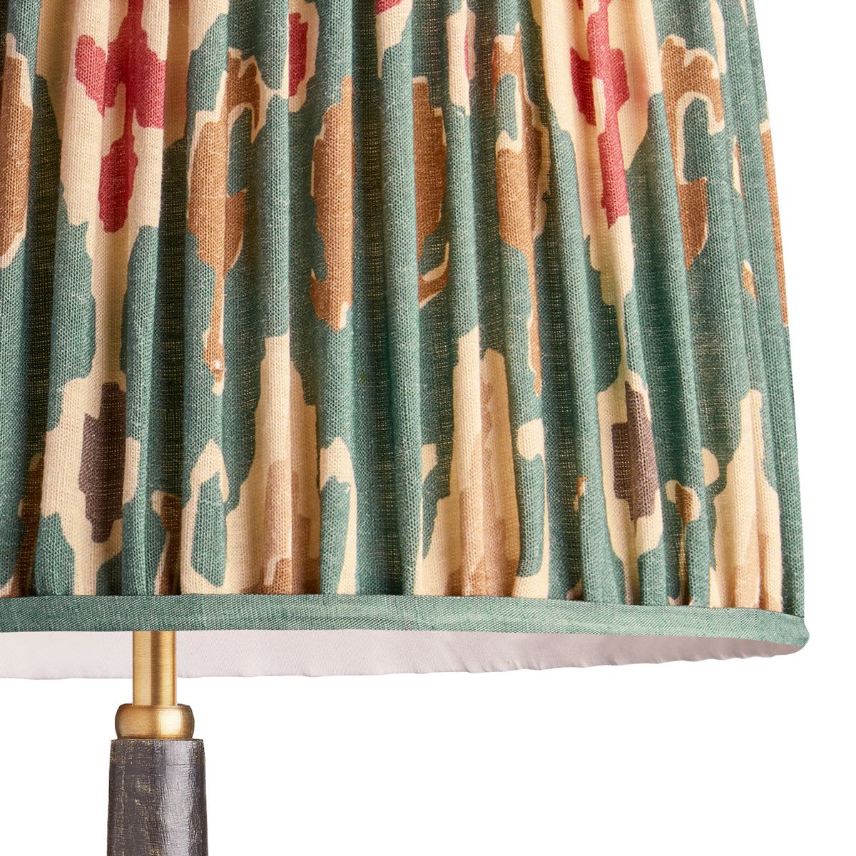 14 inch tapered drum shade in red aqua Bokhara gathered linen by GP & J Baker