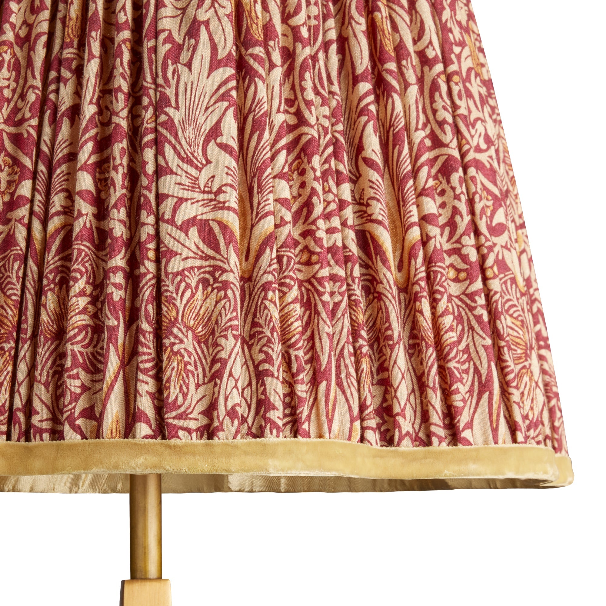 14 inch scalloped tall tapered shade in claret & gold silk snakeshead by morris & co