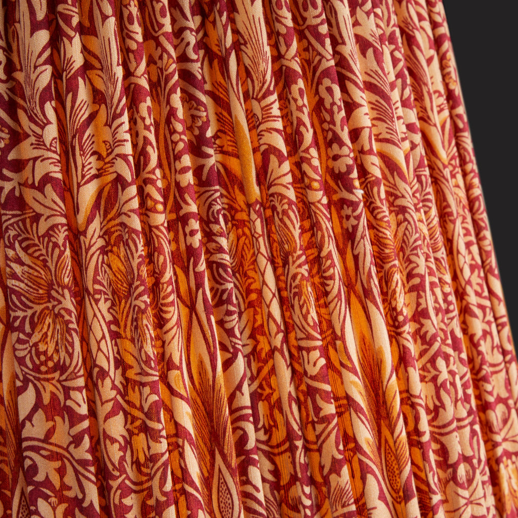 14 inch scalloped tall tapered shade in claret & gold silk snakeshead by morris & co