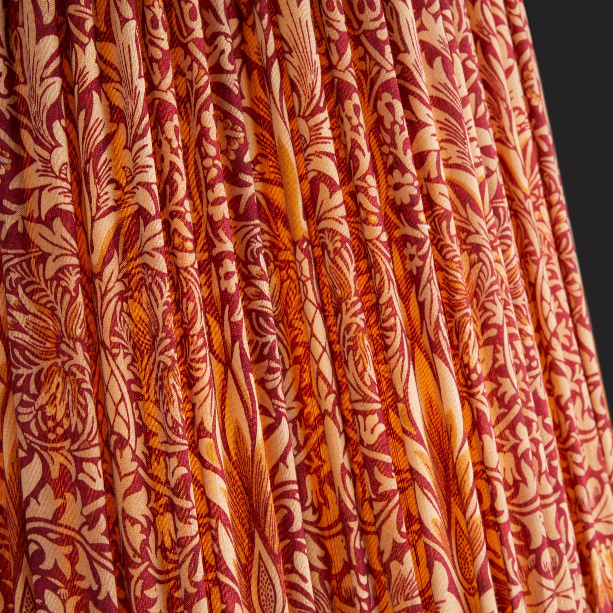 14 inch scalloped tall tapered shade in claret & gold silk snakeshead by morris & co