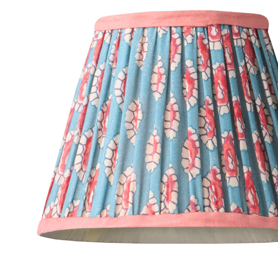 7 inch pendant shade in blue and red block printed Dotty gathered cotton by GP & J Baker