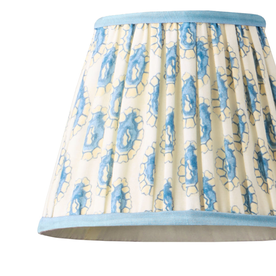 7 inch pendant shade in blue and white block printed Dotty gathered cotton by GP & J Baker