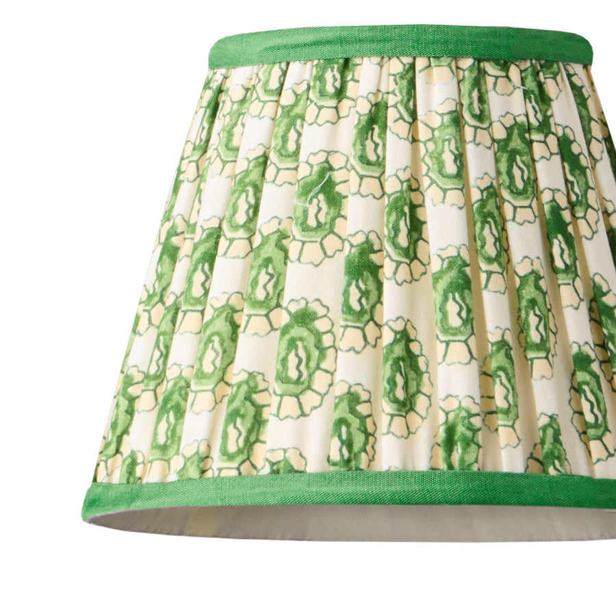 7 inch pendant shade in green and white block printed Dotty gathered cotton by GP & J Baker
