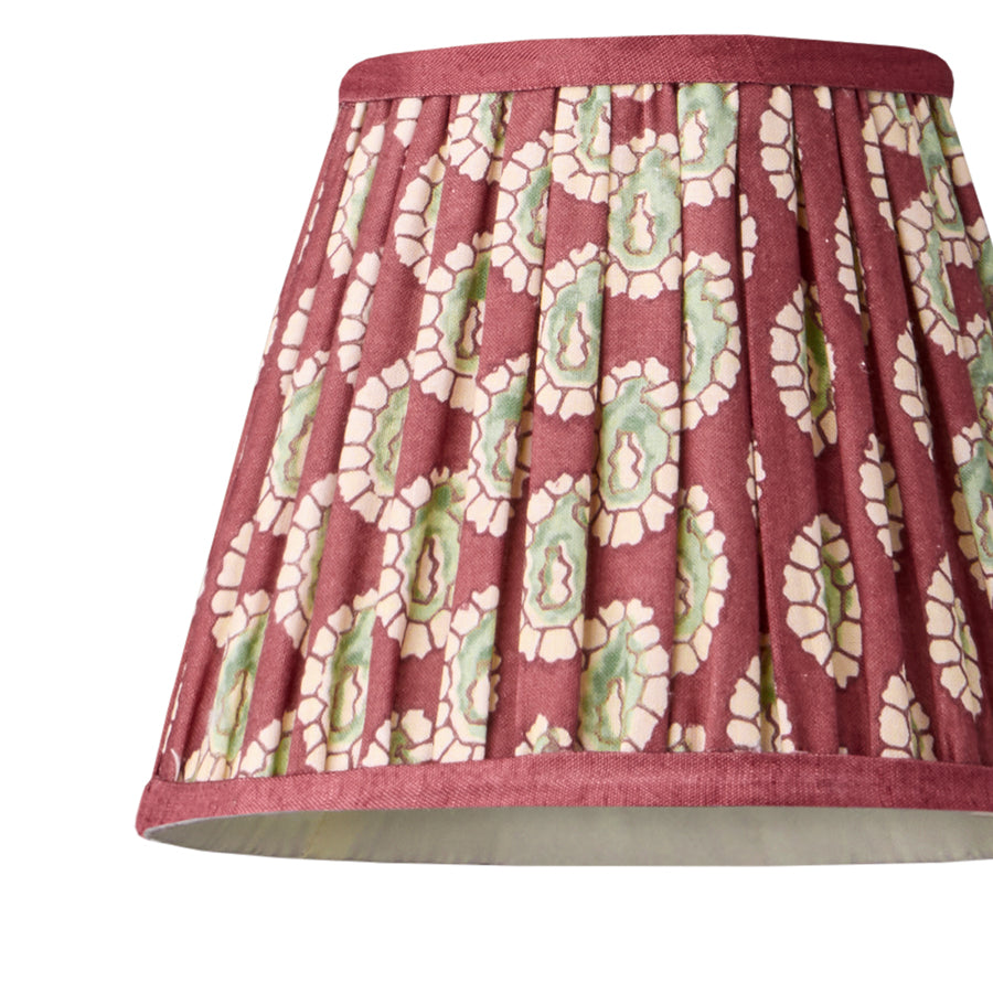 7 inch pendant shade in oxblood block printed Dotty gathered cotton by GP & J Baker