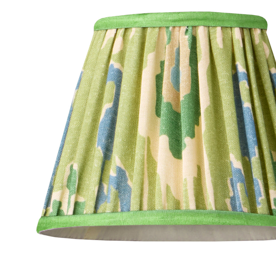 7 inch pendant shade in green blue Bokhara gathered linen by GP & J Baker