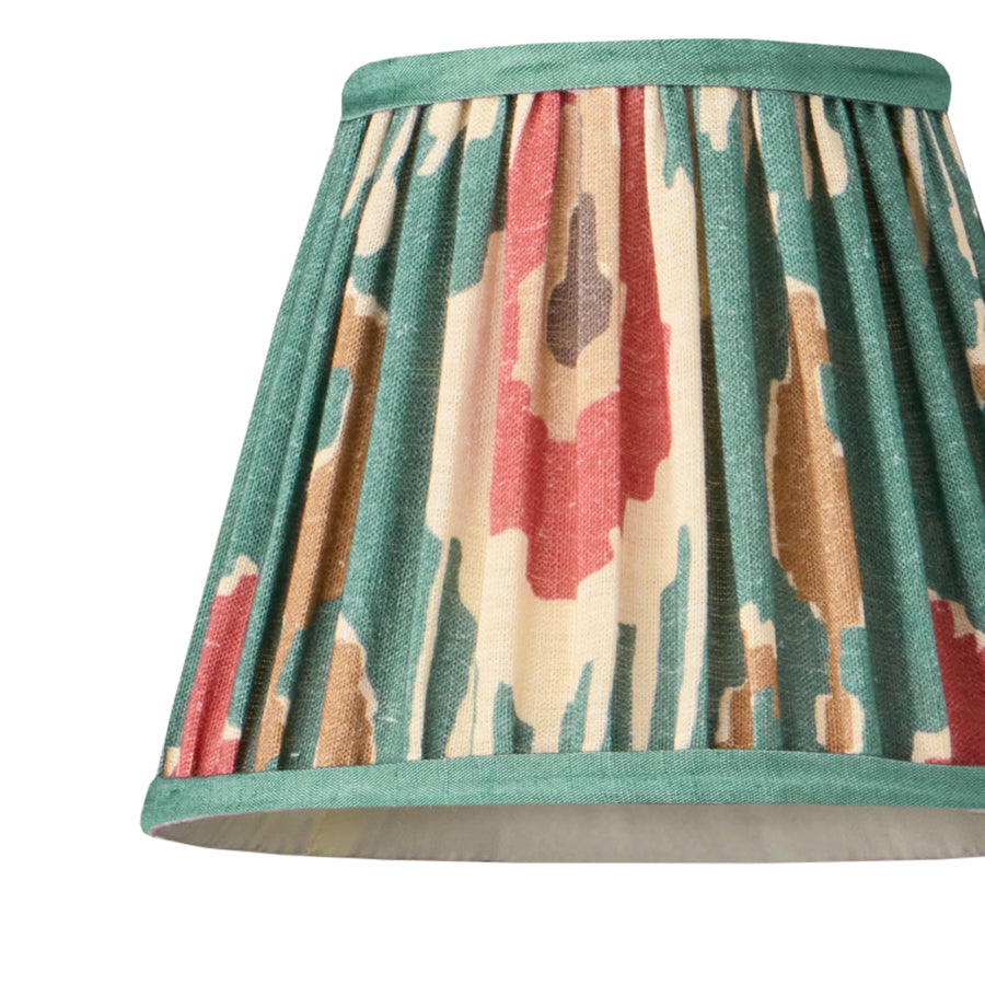 7 inch pendant shade in red aqua Bokhara gathered linen by GP & J Baker