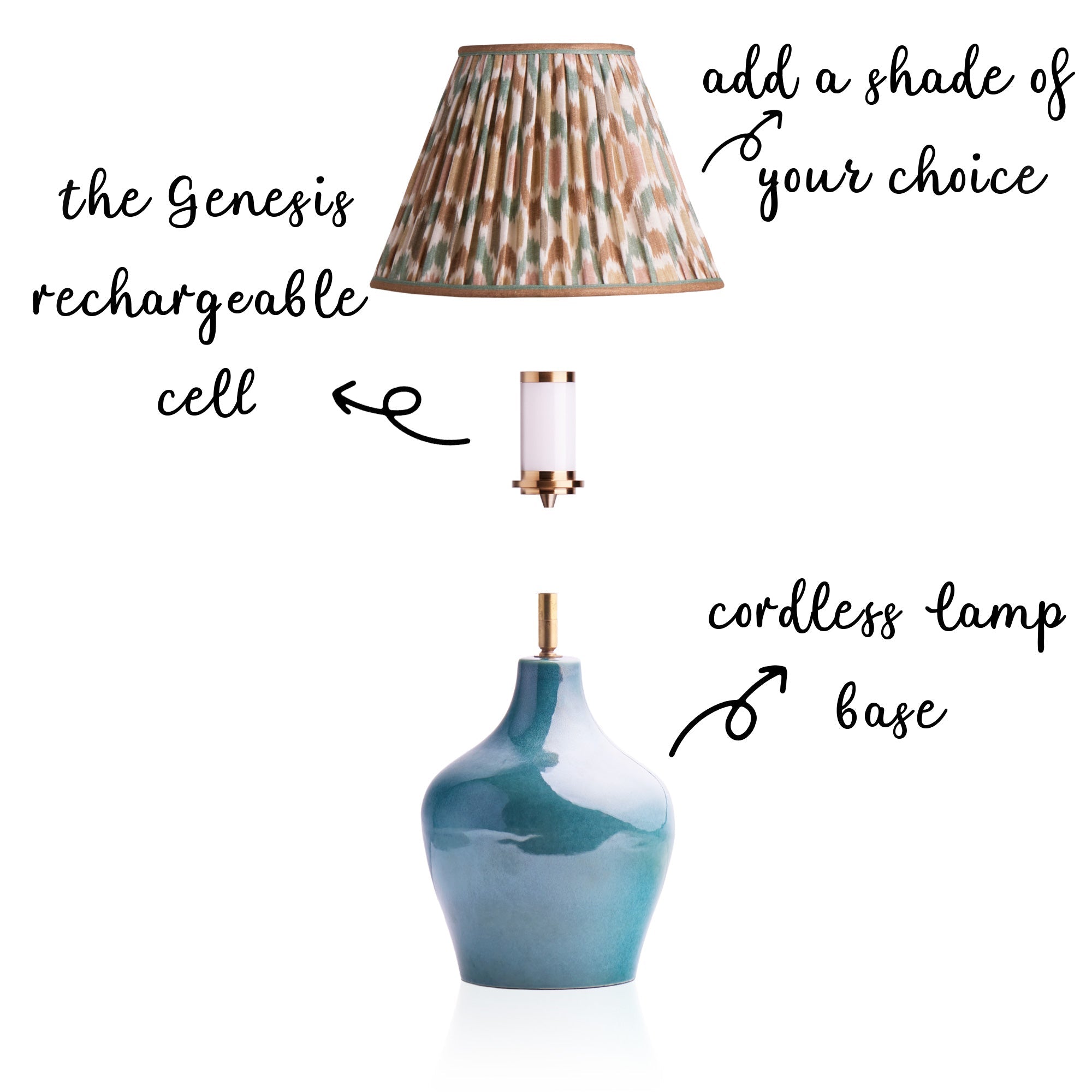 Amble cordless table lamp in green ceramic