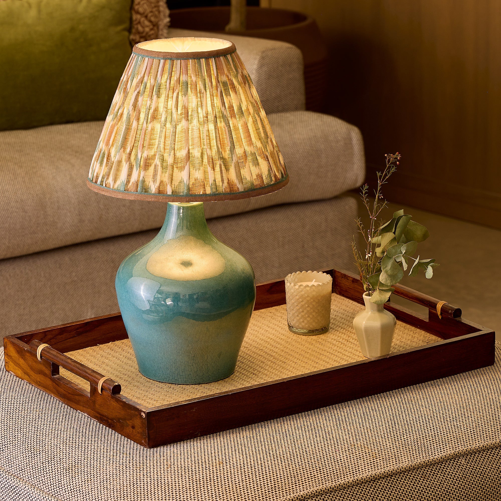 Amble cordless table lamp in green ceramic